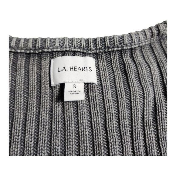 Pacsun L.A. Heart Ribbed Cropped‎ Top Sweater Sz Small Gray Stretchy School Chic - Picture 3 of 7